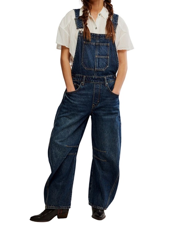 Free People Pants - Free People Good Luck Barrel Denim Overalls Dark Wash Deep End